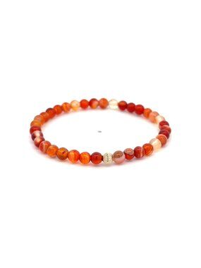 14K Gold Red Agate Gemstone Bracelet 4mm Beaded Stretch Stackable Fine Jewelry